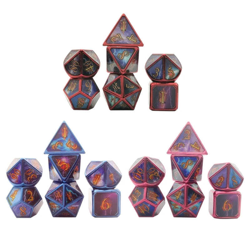 

7pcs Делюкс металлические игральные кубики многогранные кубик для настольной игры Набор для друзей вечерние ролевая игра MTG U2JB