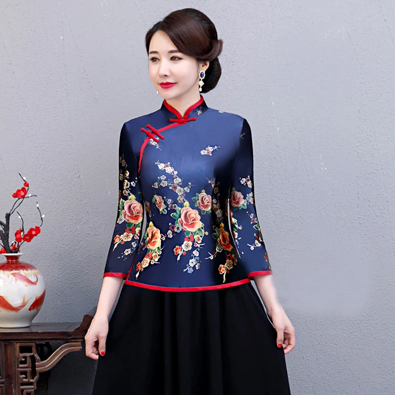 Женская винтажная рубашка большого размера 4XL 5XL блузка в китайском стиле с