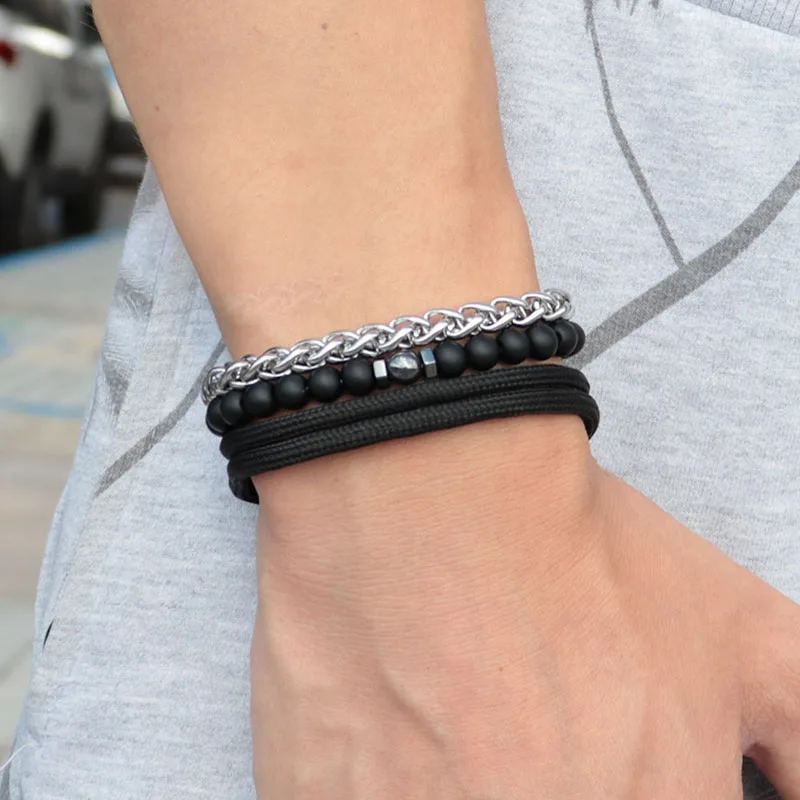 Модный набор мужских браслетов тканый зонт регулируемый браслет 6 мм матовый из