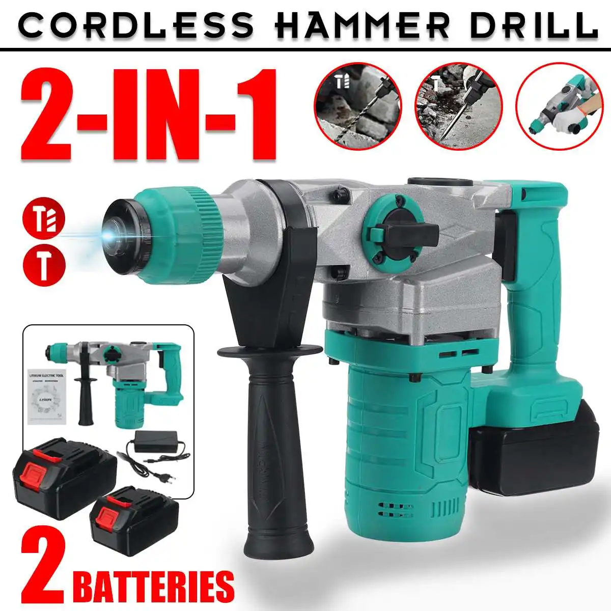 

Brushless Cordless Electric Rotary Hammer Drill with 1/2 PC Battery Electric Pick Perforator Impact Drill For Makita 18V Battery