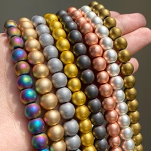 Natural Stone Beads Matte Color Hematite Round Loose Beads For Jewelry Making DIY Bracelet Accessories 15'' 2/3/4/6/8/10/12 mm