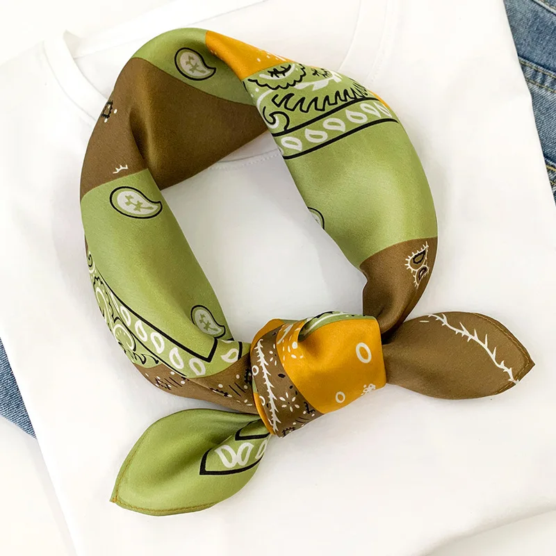 

Women Natural Silk Square Scarf All-Match Print Headscarf Office Lady Necktie Female Hairband Handbag Decoration Gift 53x53cm