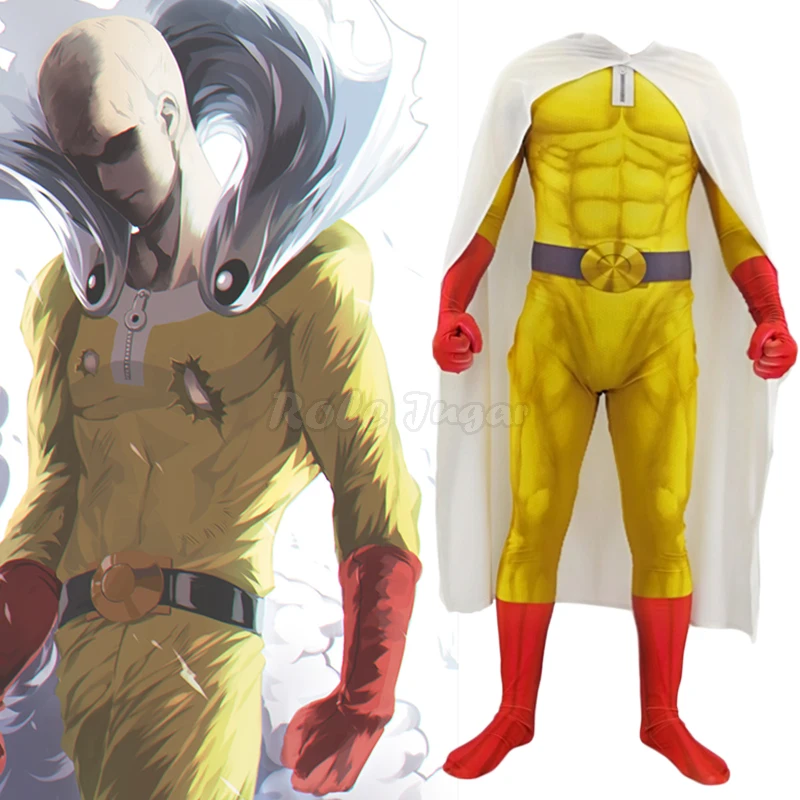 

One Punch Man Cosplay Costumes For Men Kids Saitama Anime Halloween Carnival Party Show Jumpsuits Bodysuit Cloak C133X42