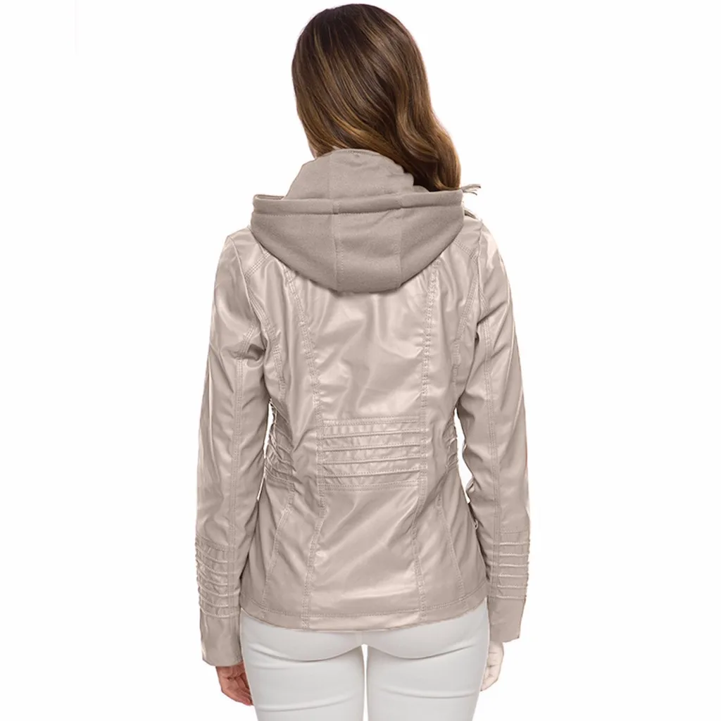 Женская кожаная куртка из ПУ кожи с капюшоном на молнии | одежда