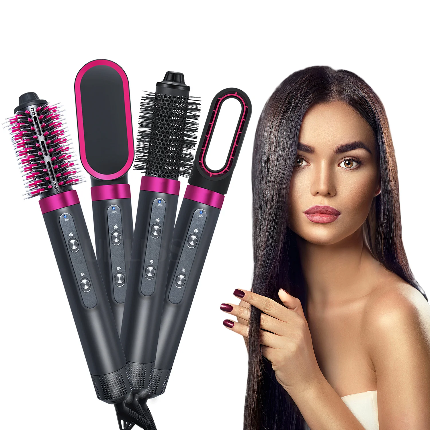 

Air Blow Hair Dryer 4 In1 Curling Iron Wand Mutilfunction Hot Air Brush Hairdryer Comb Hot &Cold Wind Hair Blow Brush