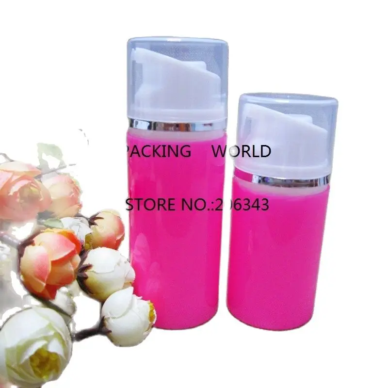80 мл розовая пластиковая безвоздушная бутылка с белым насосом прозрачная крышка