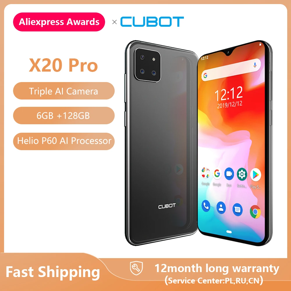 Смартфон Cubot X20 Pro 6," FHD+ 2340*1080P экран капли воды 6 ГБ+ 128 ГБ Google Android 9,0 Sony AI Тройная камера 12MP+20MP+8MP Лицо ID Телефон Cellura Процессор Helio P60 4000 мАч Батарея