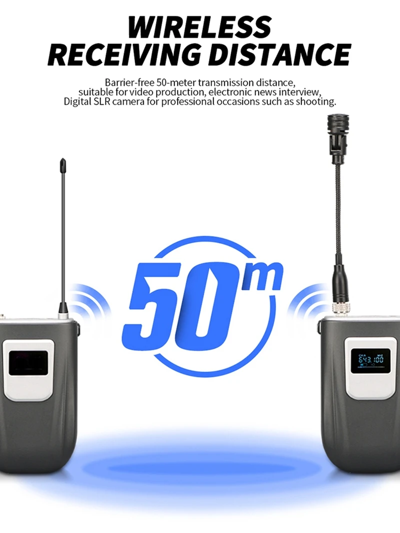 

WM9 Wireless Lavalier Microphone Rechargeable Transmitter And Receiver UHF Microphone For Phone DSLR Camera Monitor Music Input