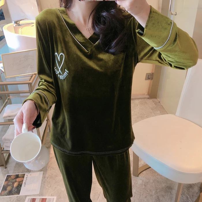 Женские Фланелевые пижамы с длинным рукавом WAVMIT золотистые бархатные v образным