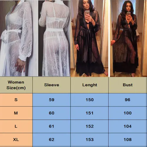 

Sexy Lace Up Women Long Silk Bath Robe Kimono Babydoll Maxi Dress Nightgown See Through Nightdress