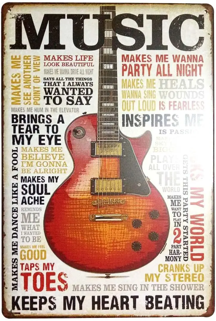 

Music Inspires Me Retro Vintage Wall Decor Retro Metal Tin Sign Poster8 X 12
