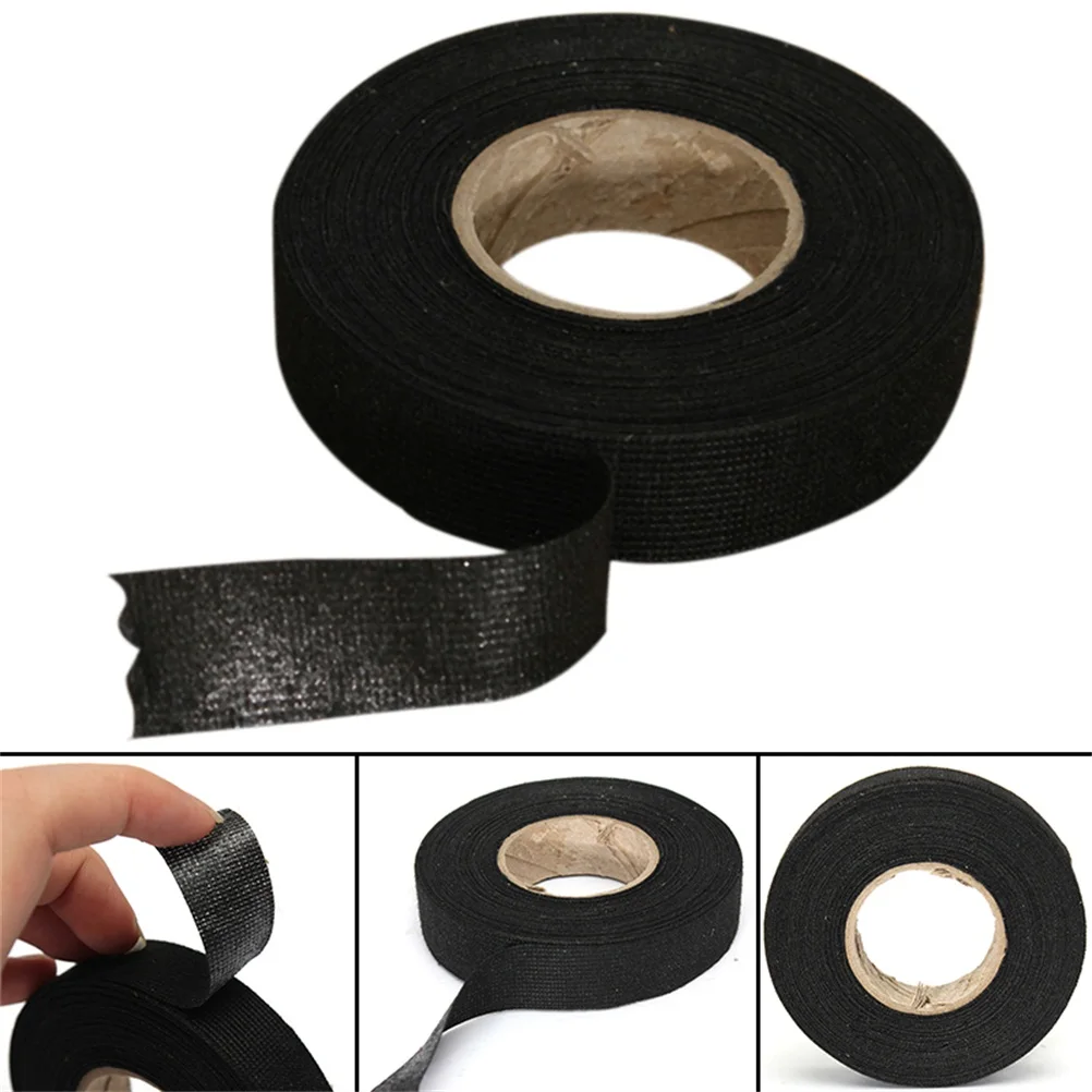 

1Roll 19mm x 15M 9mm x 15M Black Color Strong Adhesive Cloth Fabric Tape Wiring Harness Tape For Looms Cars