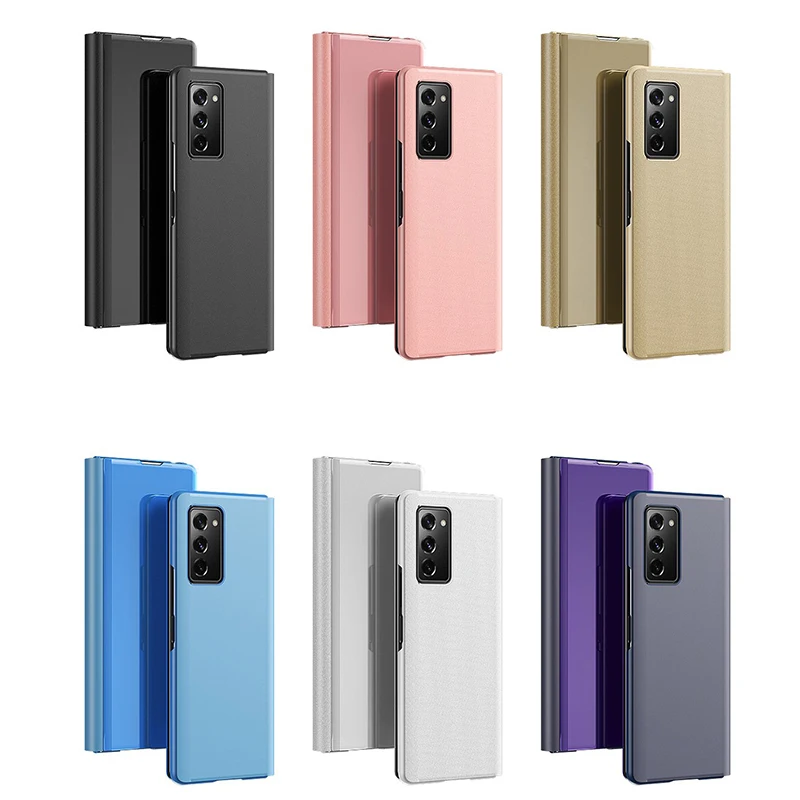 

Mobile Phone Case for Samsung Galaxy Fold 3 Anti-fingerprints Folding Type Electroplating Drop-resistant Mirror Leather Cover