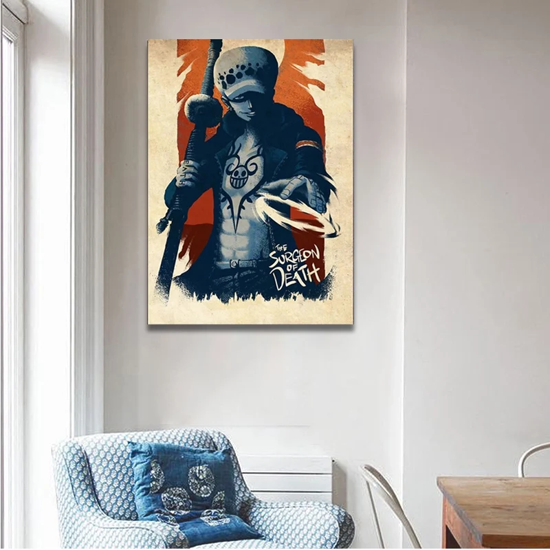 

HD Prints One Piece Poster The Surgeon of Death Canvas Painting Modular Trafalgar Law Pictures Home Decor Wall Art Poster Framed