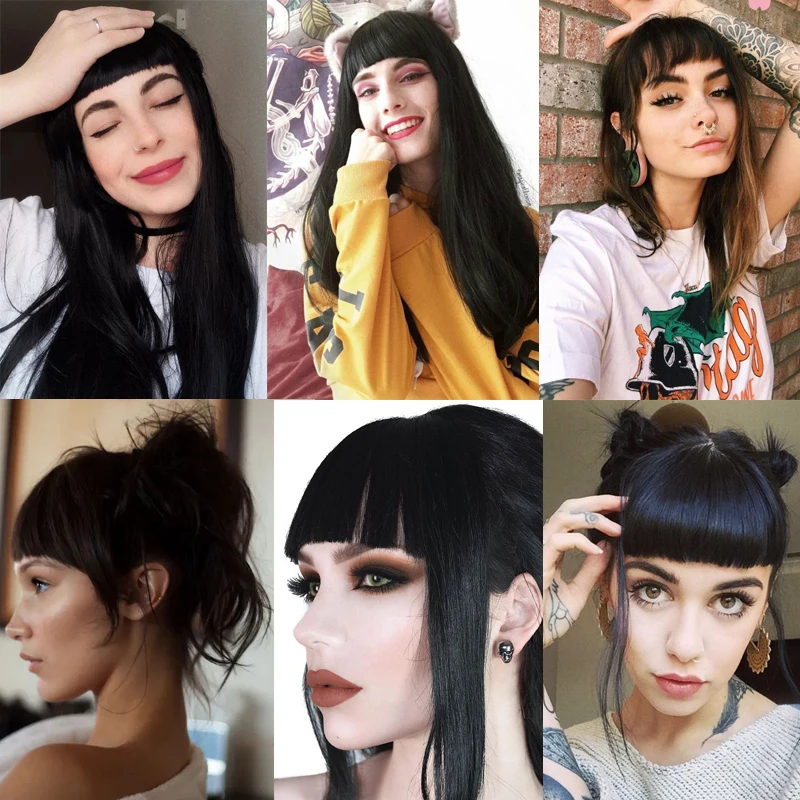 

LISI GIRL Straight Synthetic Short Hair Extension Hairpin Air Bangs Wig Extension High Temperature Synthetic Fiber Black, Brown