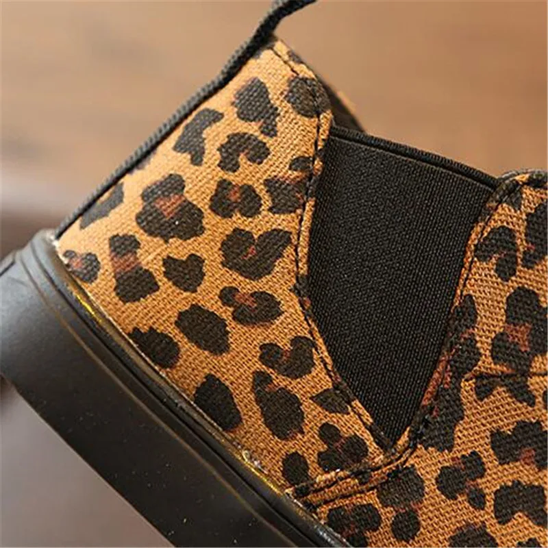 Детские ботинки с леопардовым принтом Нескользящие тонкие флисовые ботильоны