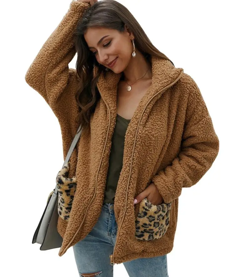 Women's Teddy coat Leopard Patchwork Casual female Faux Fur Coat Autumn Winter Warm Soft Furry Top casaco feminina outwear | Женская