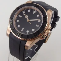 40mm black nologo rose gold coated sub automatic movement mens watch 24 jewels nh35a rubber strap black luminous dial