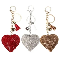 80 hot sale romantic dazzling rhinestone love heart charm pendant fringe keychain keyring