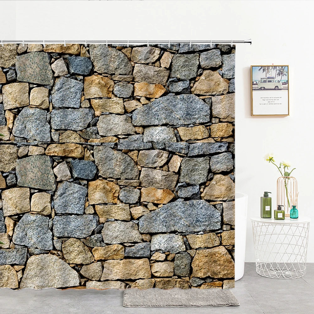 

Wall Hanging Bath Screens Old Rock Wall Rural Pattern Shower Curtain Bathroom Waterproof Bath Screens Decor Multi-size Curtains