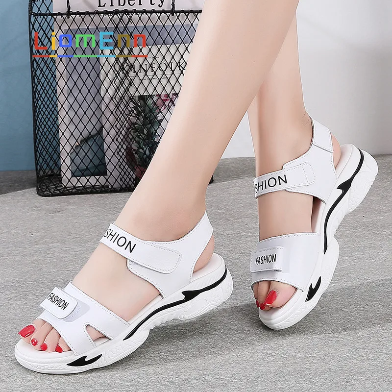 

Women Sandals Summer 2021 New Black White Leather Platform Sandals Women Ladies Pink Heels Chunky Shoes Woman Small Size 33-40