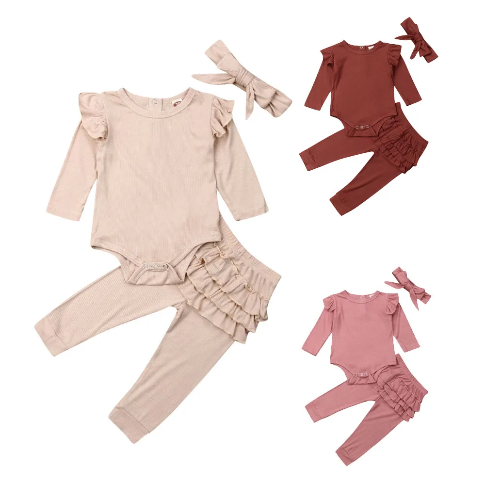 Одежда для новорожденных девочек хлопковый однотонный комбинезон + штаны с