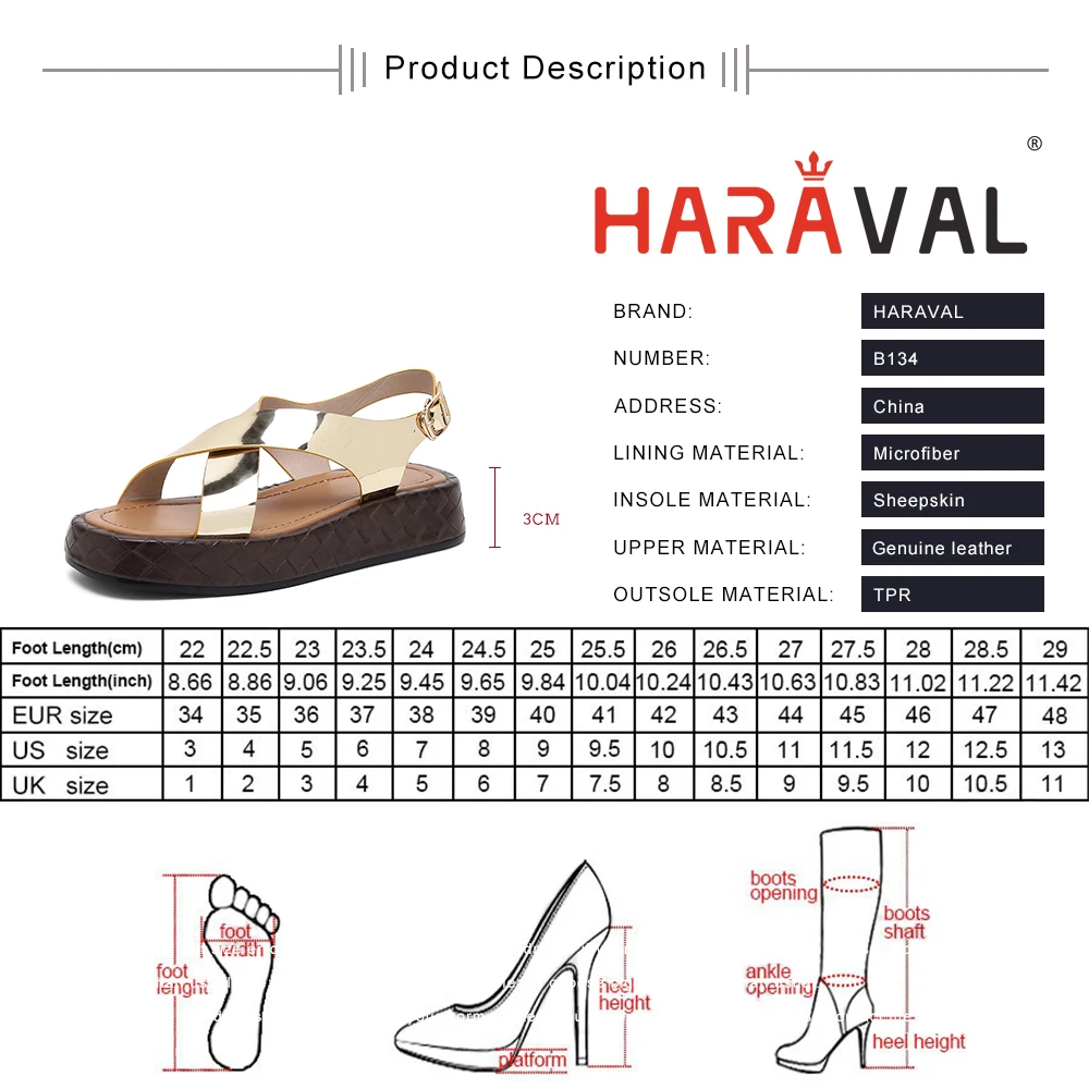 

HARAVAL 2021 New Women Sandals Shoes Waterproof Platform Genuine Leather Basic Strange Style Buckle Classics Adult Solid B134