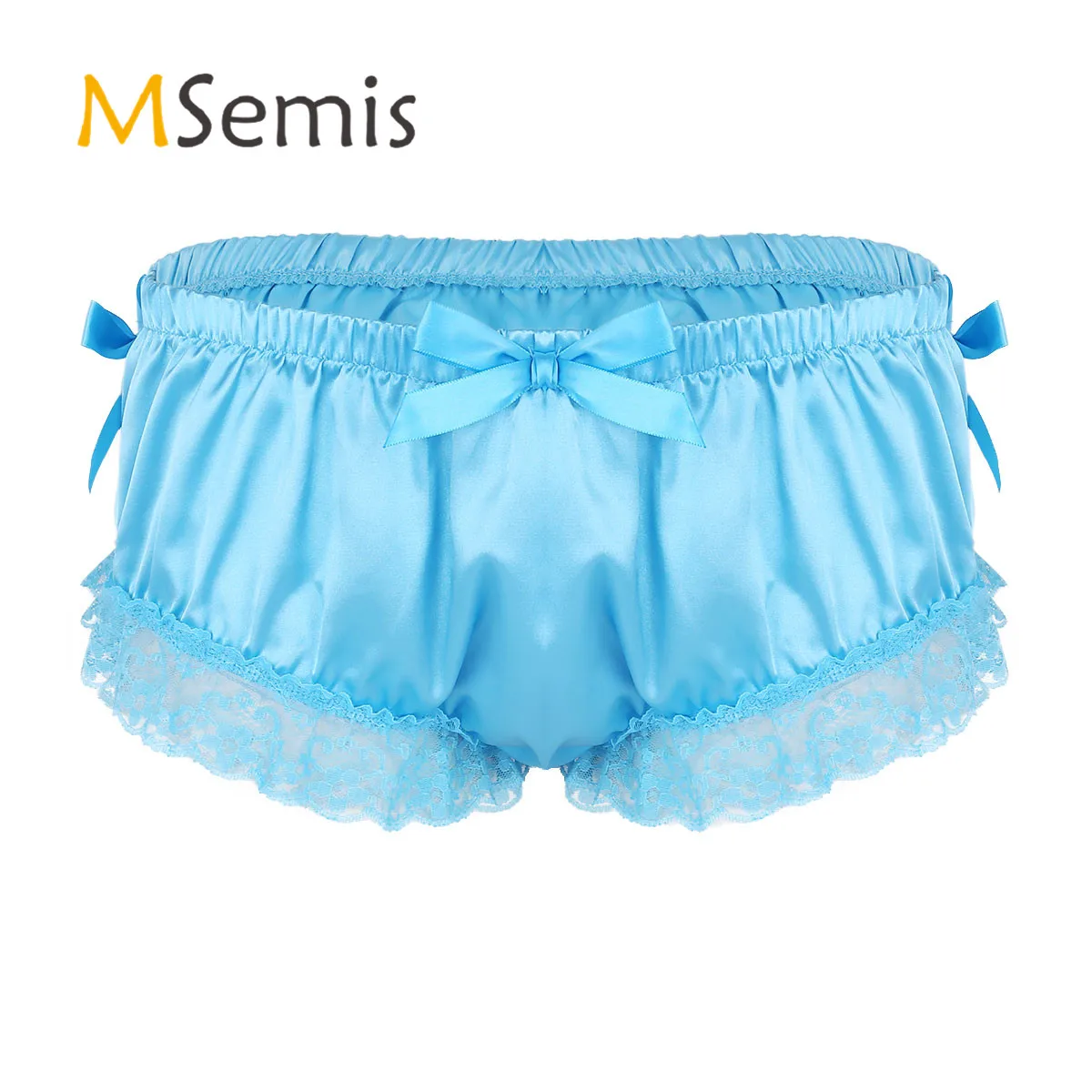 

Трусики мужские из мягкого атласа, с оборками и цветочным кружевом