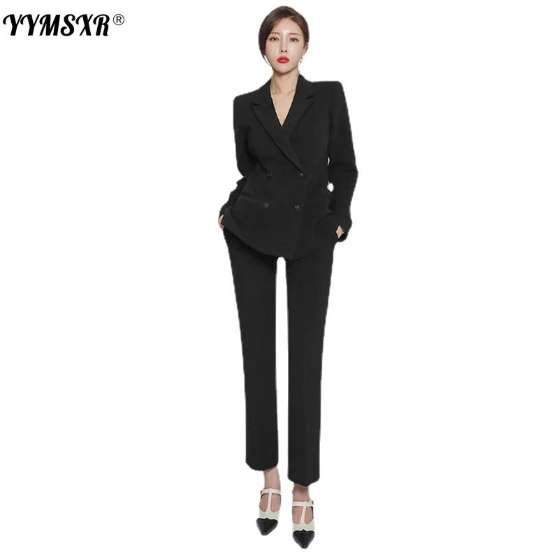 High-quality Women's Suit Business Wear Autumn and Winter 2022 New Double-breasted Ladies Jacket Slim High Waist Trousers