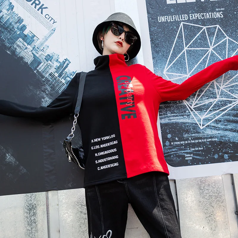 Max LuLu 2019 модные корейские зимние женские футболки в стиле панк водолазки с