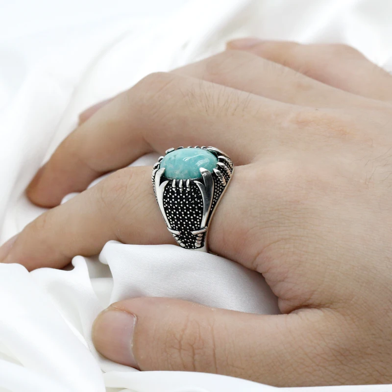 Бирюзовое кольцо 925 пробы серебряное исламское двойные мечи мощное коготь для