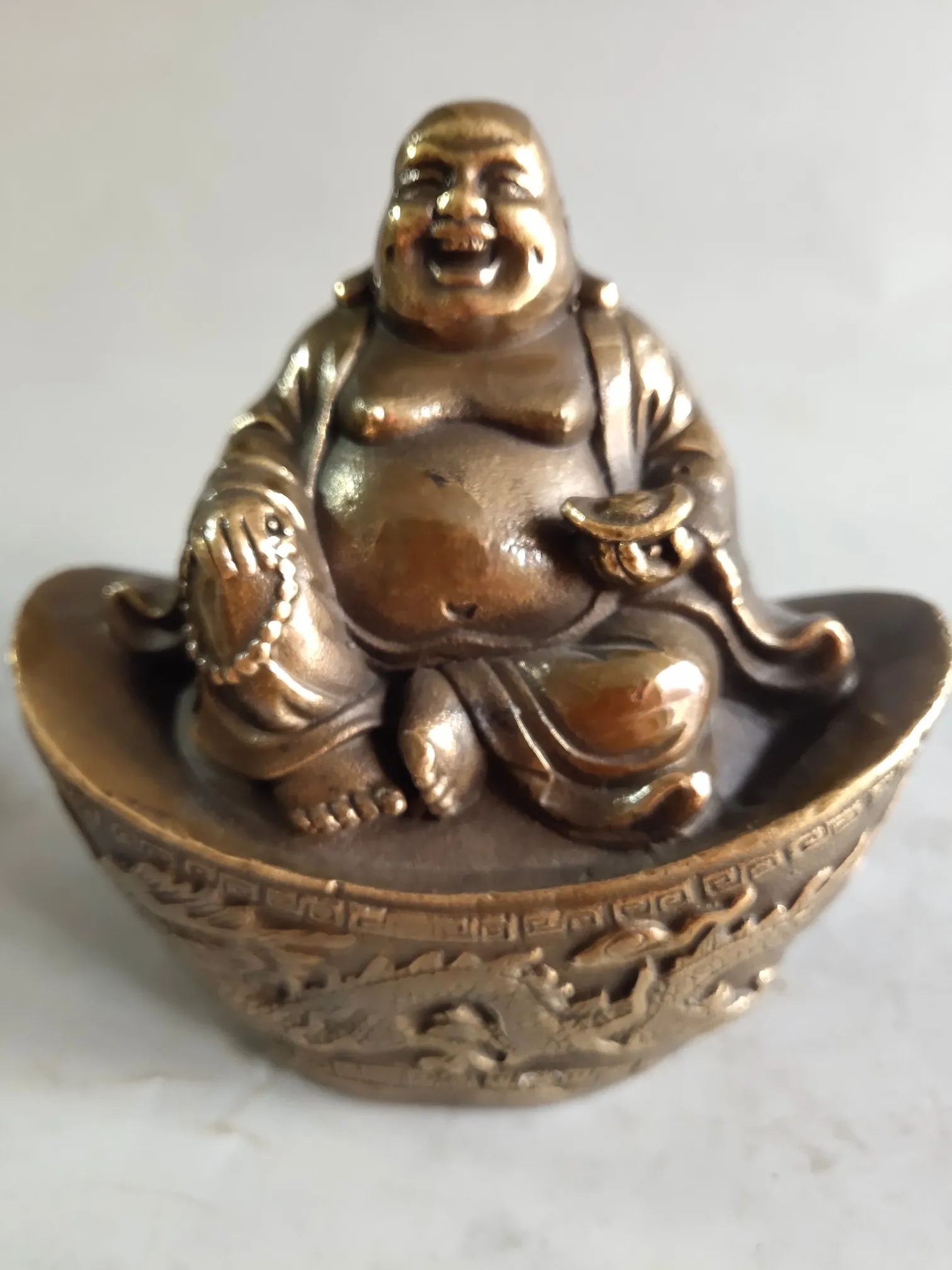 

Медный слиток Maitreya Buddha, антикварная статуя Do Old Buddha, статуя бога богатства, подарки, украшения из бронзы