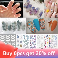 1pcs french retro 3d nail art stickers embossed flower ribbon adhesive nail decals charm manicure decorations diy accessories