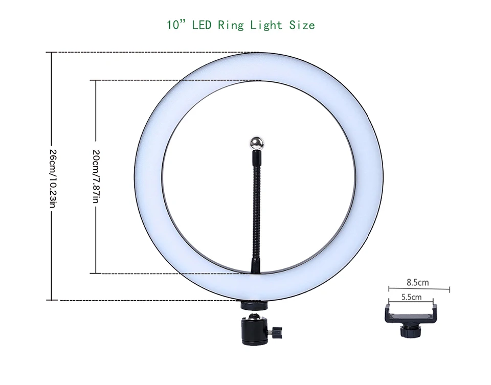 

10" LED Ring Light Photographic Selfie Ring Lighting with Stand for Smartphone Makeup Video Studio Tripod Ring Light