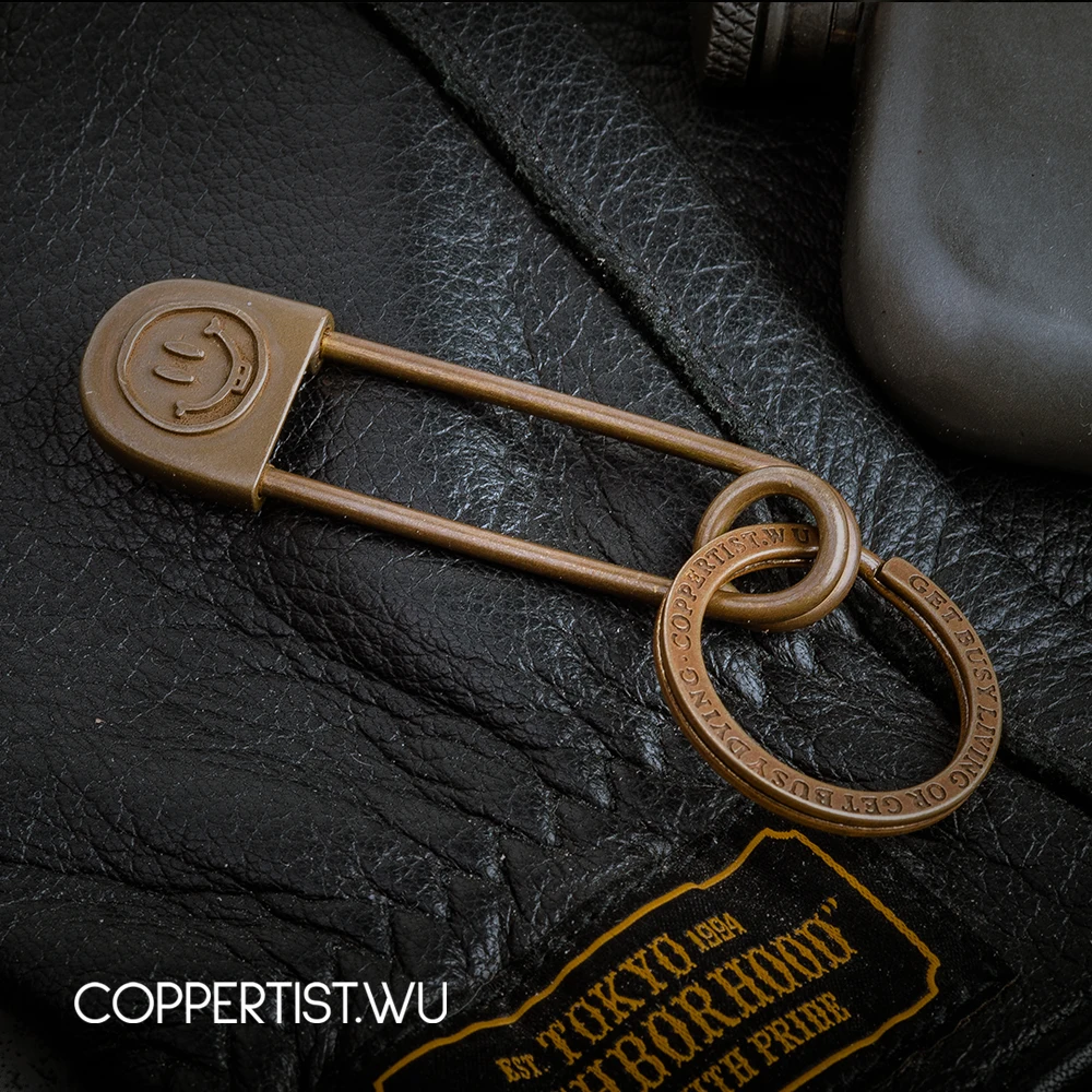 Coppertist. Wu ручной работы латунный счастливый улыбка лицо брелок Винтажное кольцо брелок Брелок для ключей Ретро стиль крюк брелок кулон