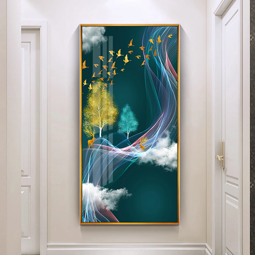 Современные облака олень птица плакаты и принты настенная живопись холст