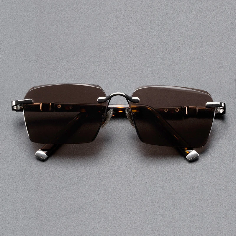 Vintage Rimless Glass Sunglasses Man Woman Natural Crystal Stone Sun Glasses Luxury Brand Design Anti Eye Dry Anti Scratch
