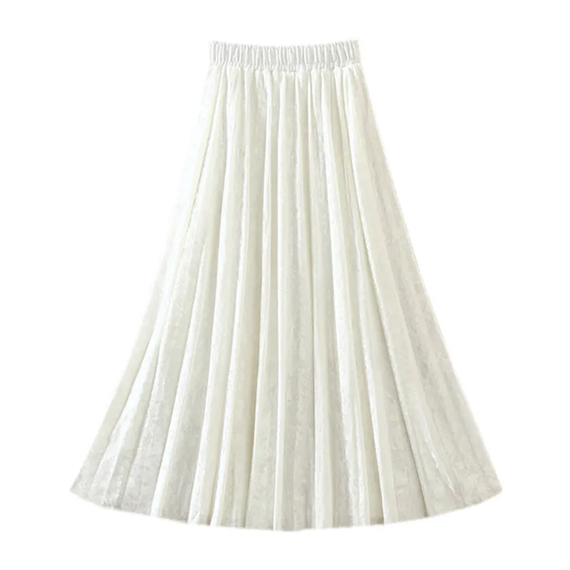 

and winter women's winter skirt with high waist and large drape A-line medium length velvet skirt with pleated skirt