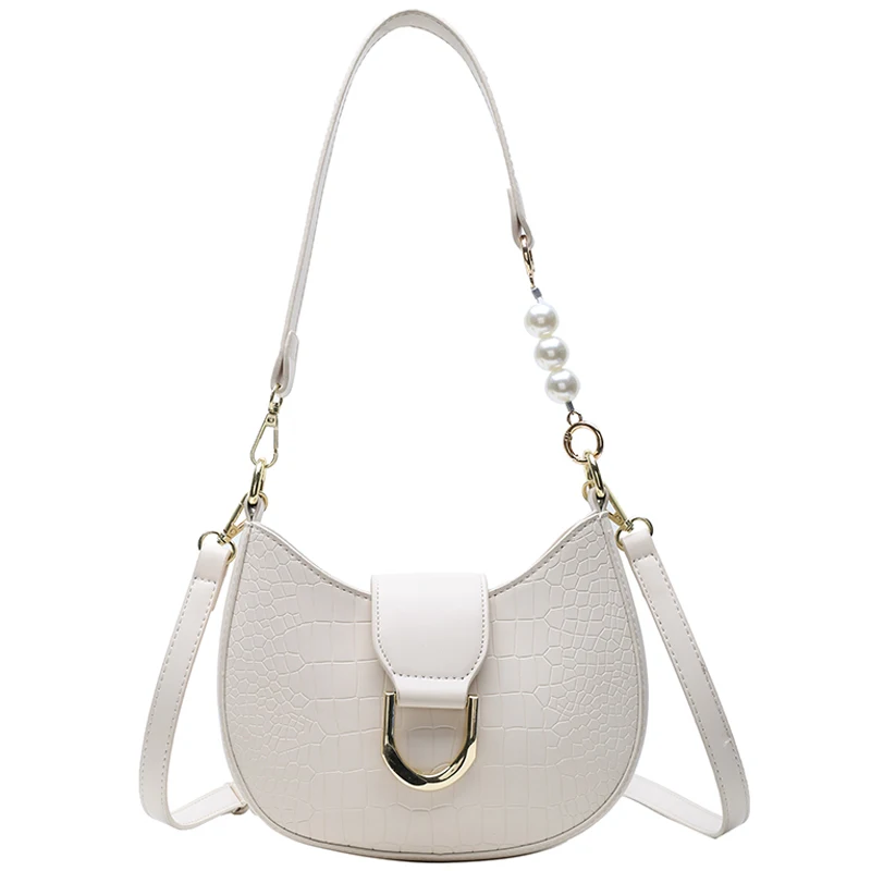 

Stone Pattern Solid Color Pu Leather Saddle Crossbody Bags For Women 2021 Summer Design Luxury Shoulder Handbags