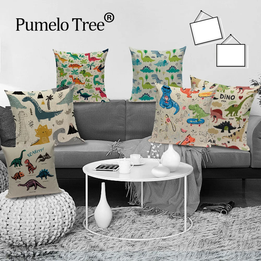 

Чехлы с рисунками животных, подушки, Цветные подушки с динозаврами джунглей для гостиной, наволочки для подушек, Декоративные Чехлы на поду...