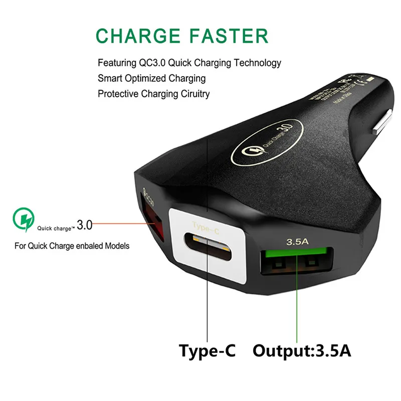 QC3.0 автомобильное зарядное устройство для телефона один трех двойной USB быстрая