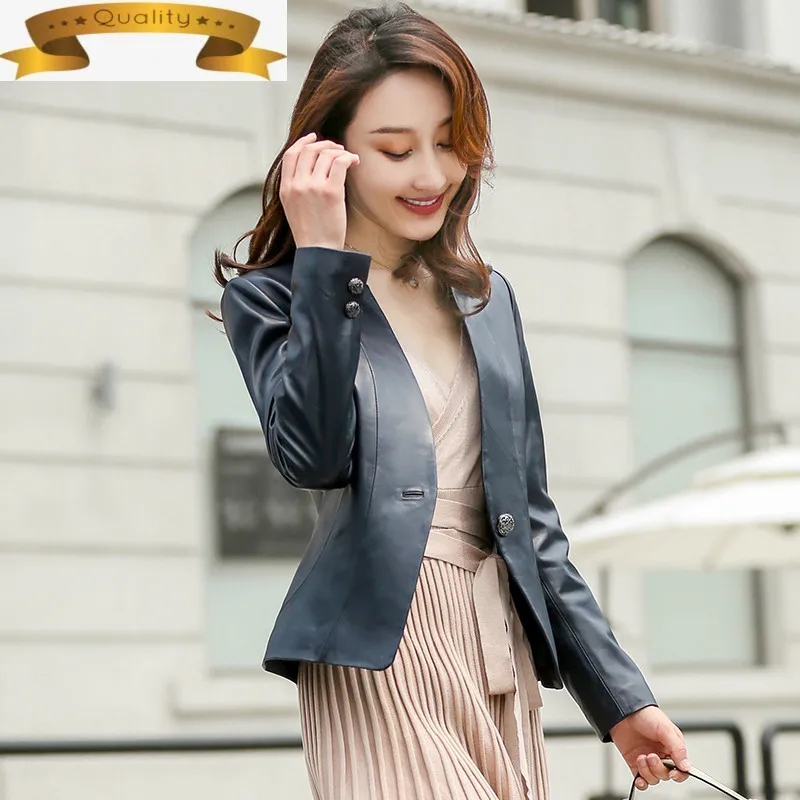 

Женский пиджак из натуральной кожи, весна-осень 2021, пальто из овчины для женщин, повседневный кожаный блейзер, Корейская женская куртка Z11971 ...