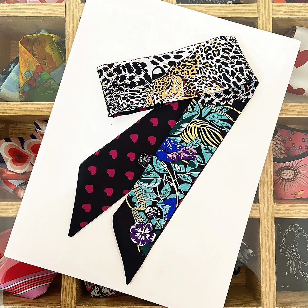 

Leopard Parrot Heart Spring Skinny Scarf Women Luxury Brand Bag Scarves 2020 New Design Summer Neckerchief Silk Scarf For Ladies