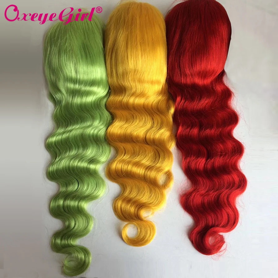 Oxeyegirl 13x4 светлые Синтетические волосы на кружеве парики из натуральных волос бразильский розовый/красный/синий/фиолетовый/белый/голубой/темно-синий/613 Синтетические волосы на кружеве парик человеческих волос