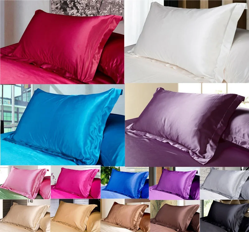

1pc Solid Colour Satin Pillowcase Silk Imitation 48*74cm