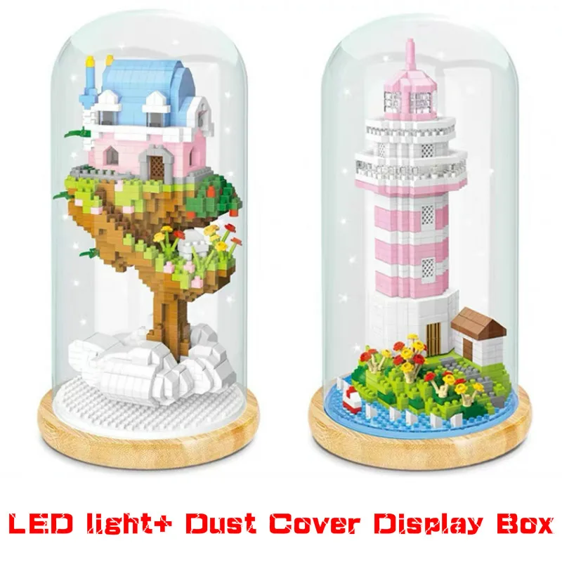 

New Micro Diamond Building Blocks Castle Ship Model Educational Toys for Kids Led Light +Transparent Dust Cover Display Box