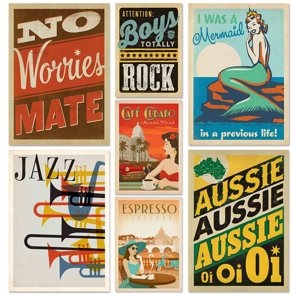 

Vintage Abstract tourism promotion poster Kraft Paper and print Wall Sticker Wall Art Painting for Home Decor Retro Decoration
