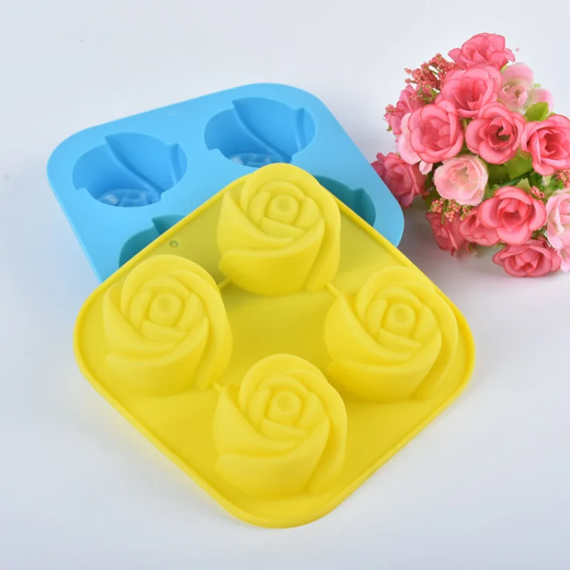 

4 Grids Ice Cube Form Silicone Rose Shape Cake mold Sugarcraft fondant tools