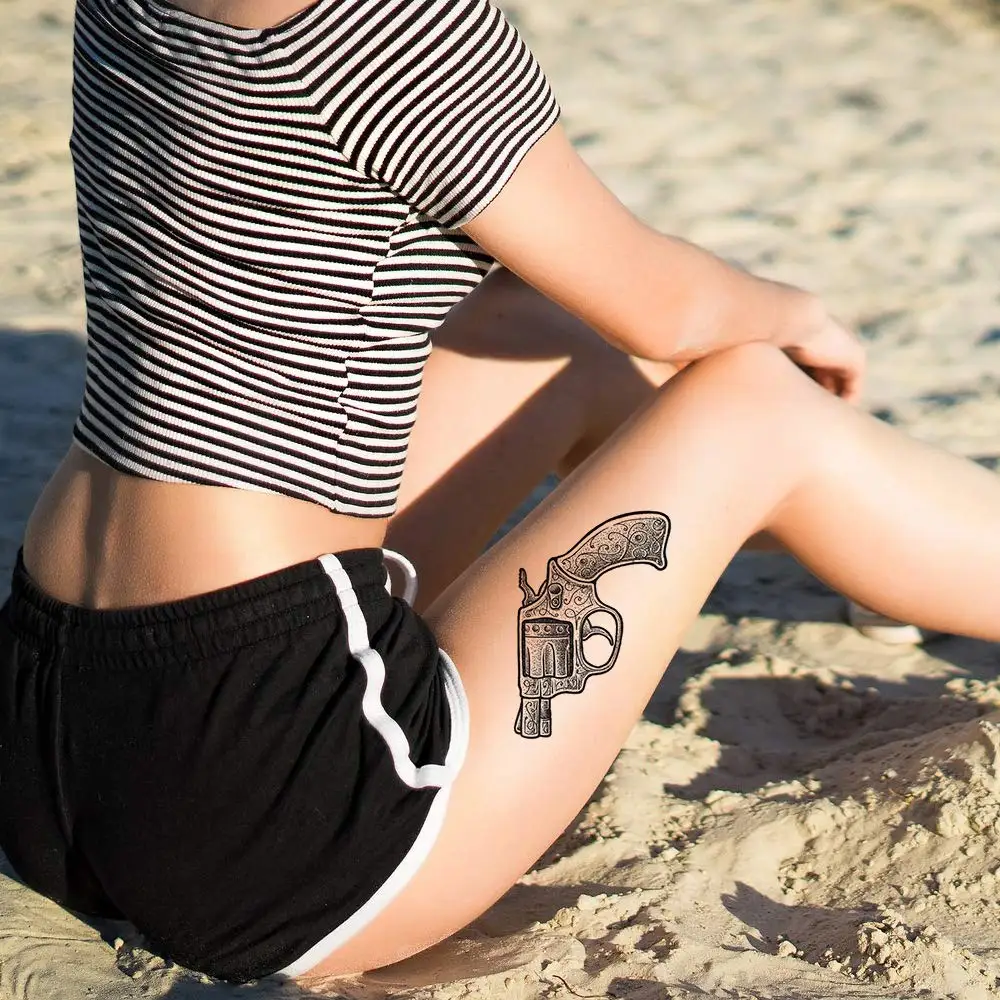 Временные татуировки для Для мужчин детская женщин черный лес череп Тигр Орел с