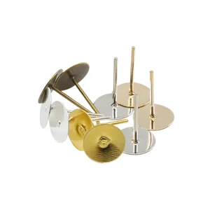 100 шт.лот, серьги-гвоздики, пустая основа, подходит для 4, 5, 6, 8, 10 мм, кабошон, камея, настройки, Золотые серьги для изготовления ювелирных изделий, DIY принадлежности